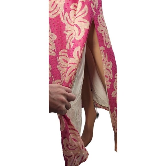 Vineyard Vines Women's Medallion Silk Blend Pink Halter Maxi Dress Size 6 - Picture 5 of 12